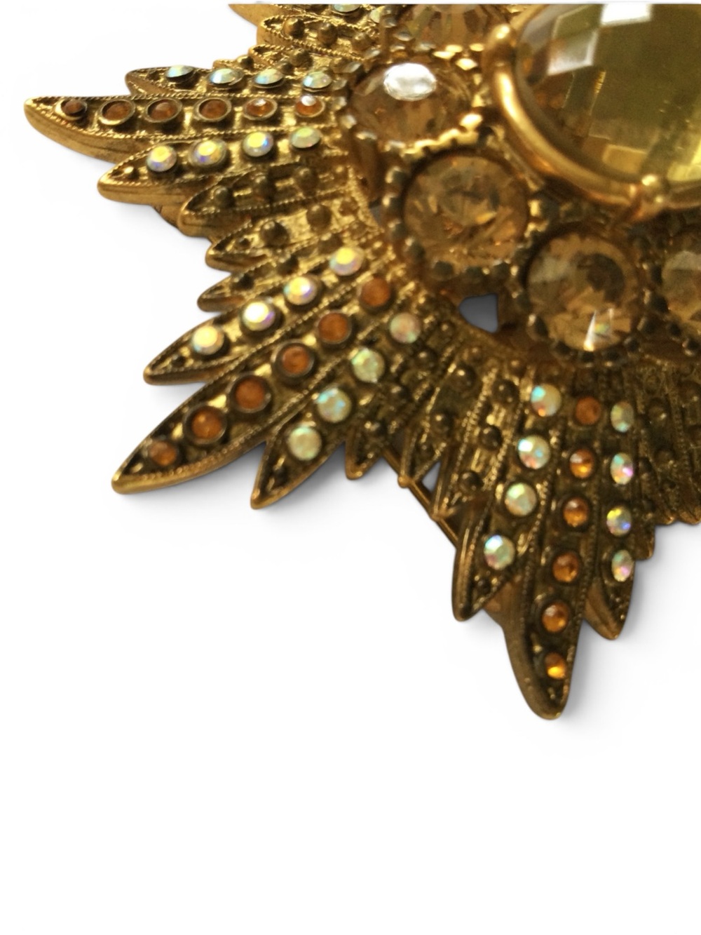 Vintage Joan Rivers Signed Starburst Brooch w/ Citrine, Amber & AB Rhinestones - Picture 9 of 13